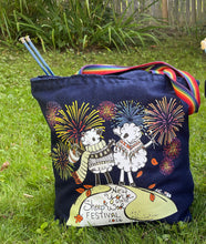 Load image into Gallery viewer, 1 Tote Bag 2026 ZipperTop, Denim, 1” Rainbow Handles, 2 Outside Pockets, Inside hanging pocket