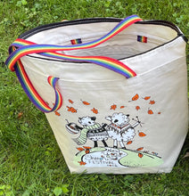 Load image into Gallery viewer, 1 Tote Bag 2026 ZipperTop, Natural, 1” Rainbow Handles, 2 Outside Pockets, Inside hanging pocket