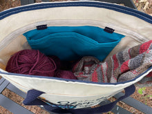 Load image into Gallery viewer, Tote Bag Blue Handles, 2023 ps ZipperTop Med Groc, 2 Outside Pockets, Inside hanging pocket