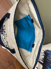 Load image into Gallery viewer, Tote Bag 2023 ZipperTop Med Groc, Blue Handles, 2 Outside Pockets, Inside hanging pockets
