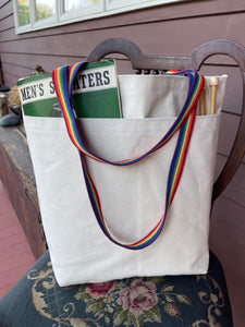 Tote Bag 2025 ZipperTop Med Groc, Rainbow Handles, 2 Outside Pockets, Inside hanging pocket PS