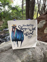 Load image into Gallery viewer, Tote Bag Purple Handles (1) 2023 ps ZipperTop Med Groc, 2 Outside Pockets, Inside hanging pocket
